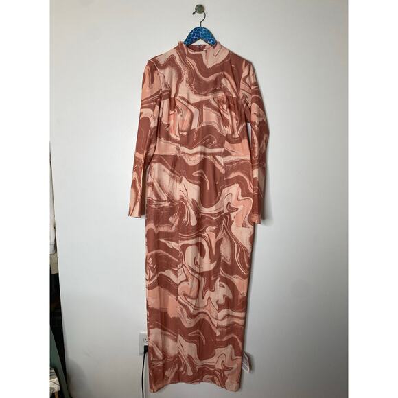 ASOS DESIGN Structured Pink Swirl Print Maxi Dress Seam Detail Size 12 - Picture 8 of 8